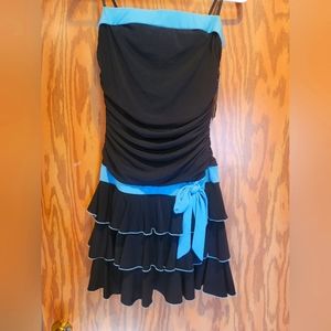 Strapless black dress with beautiful teal accents